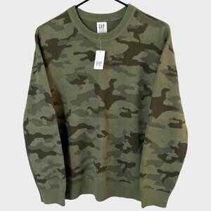 GAP Kids Long-Sleeve Camo Crewneck Pullover Sweater Green Boy's XXL 100% Cotton